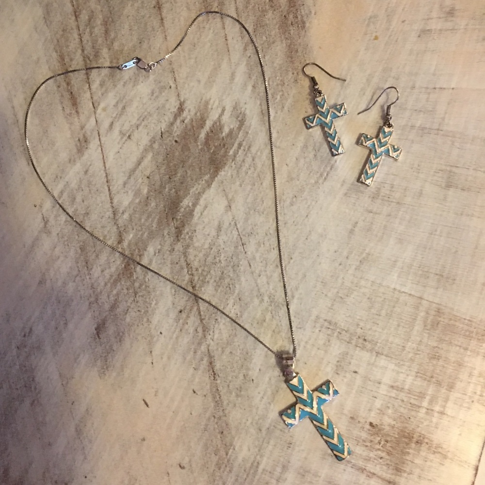 Turquoise & Off-White Chevron Jewelry Set